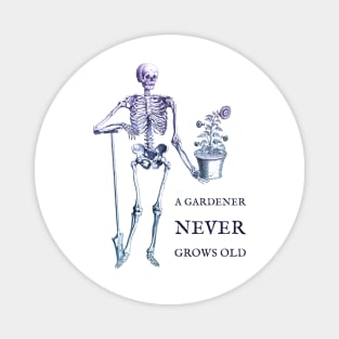 A Gardener Never Grows Old skeleton and sunflower Magnet